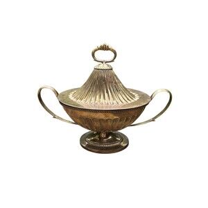 Vintage Silverplate on Brass Urn Covered Tureen Centerpiece Bowl Oval 17"x13.5"